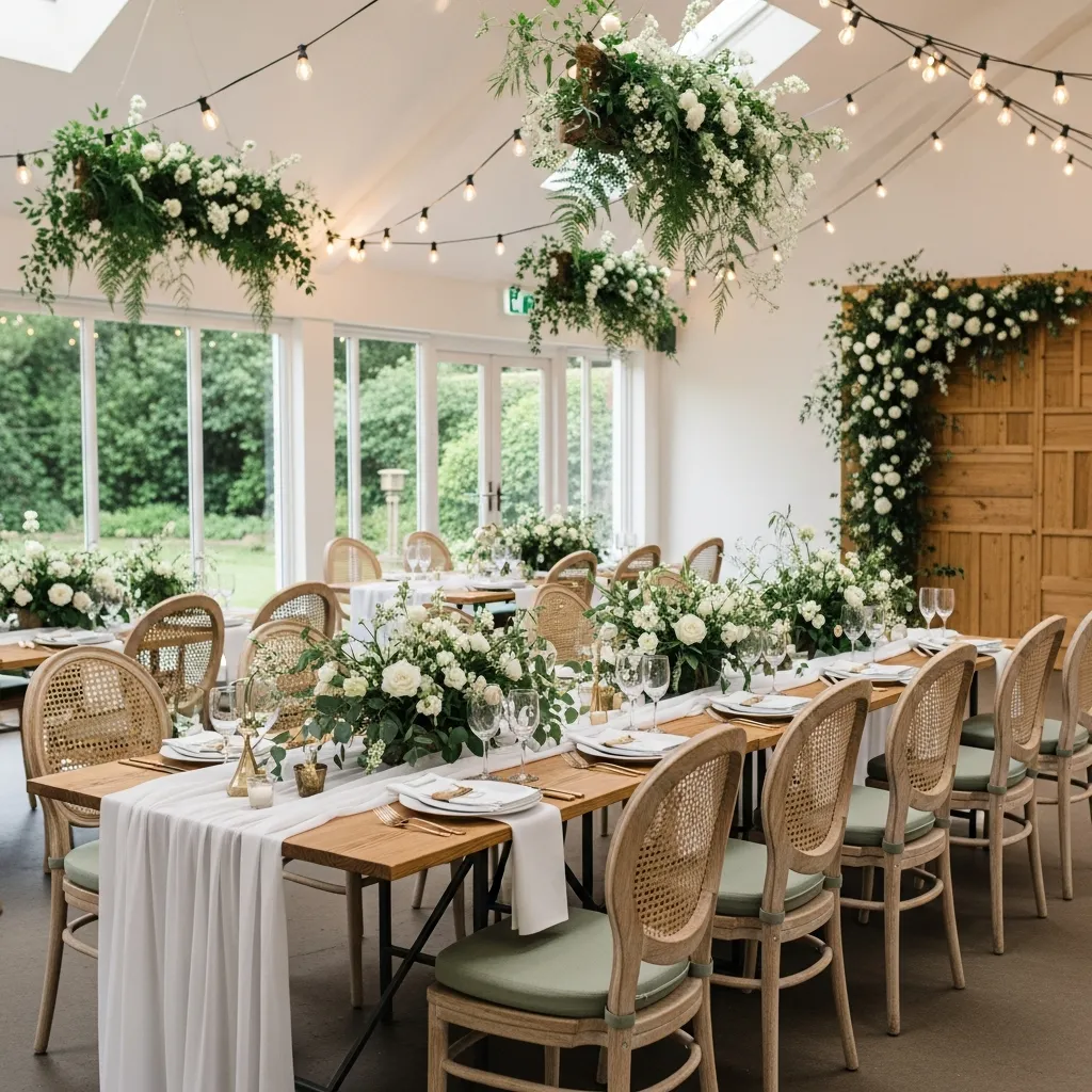 Elegant bryllup med naturinspirerede møbler og dekorationer